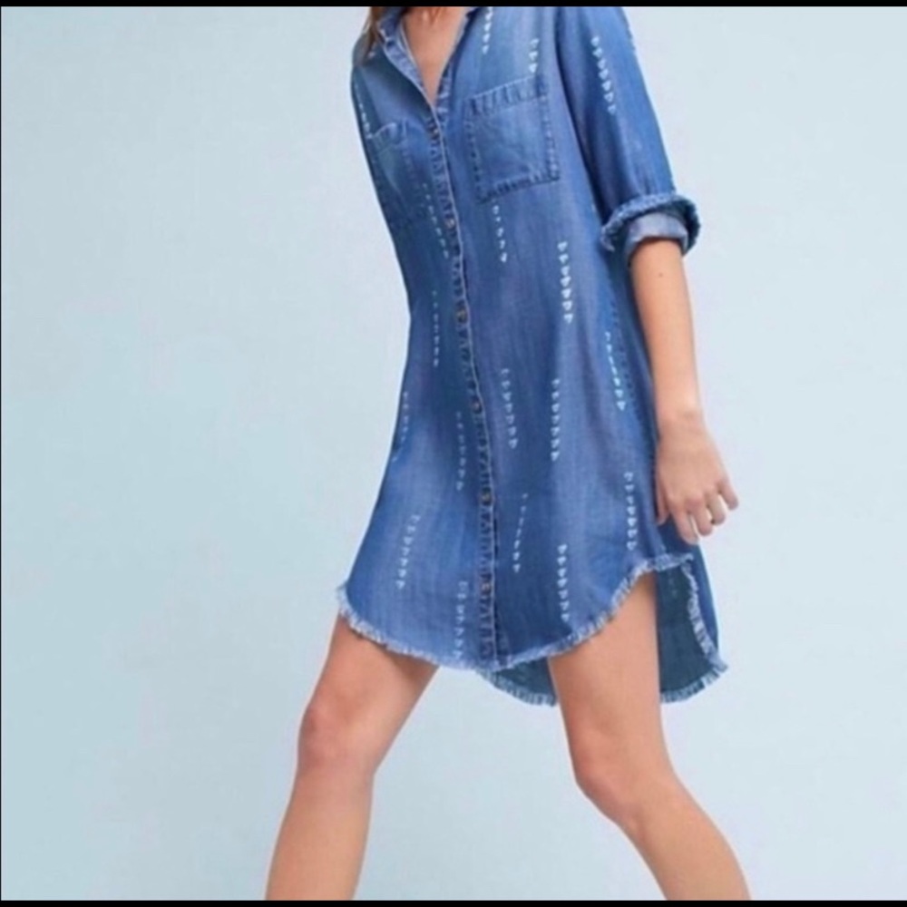 Cloth & Stone Denim Shift Dress with Fringe Hem